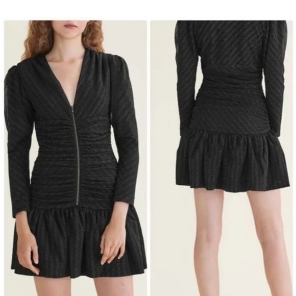 NWT MAJE RALONE Black Polka Dot Mesh Mini Dress Sz 1 - Picture 4 of 4